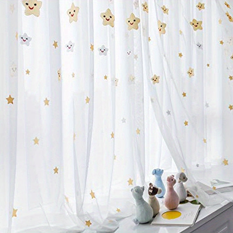 2 Panels Sheer Curtains Embroidery Rod Pocket Polyester Curtain