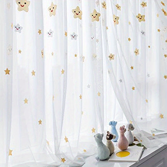 2 Panels Sheer Curtains Embroidery Rod Pocket Polyester Curtain