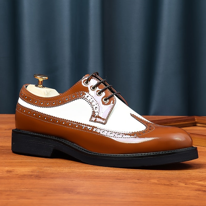 Men's Block Leather Oxford Shoes Wing tip Brogue Derby Comfortable Dress Shoes