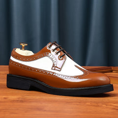 Men's Block Leather Oxford Shoes Wing tip Brogue Derby Comfortable Dress Shoes