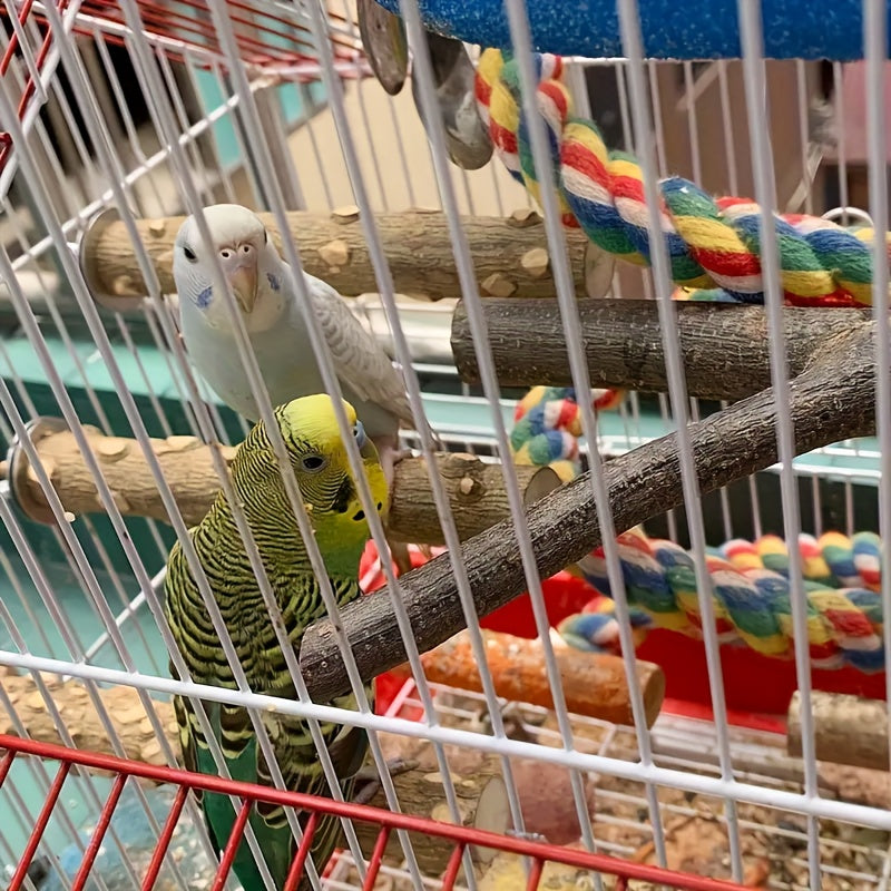 4pcs Nat. Wood Bird Perch Stands Parrots Cage Accessories Fun Toy