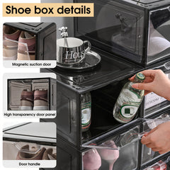 6pcs Plastic Shoe Storage Box with Door, Space Saving Organizer