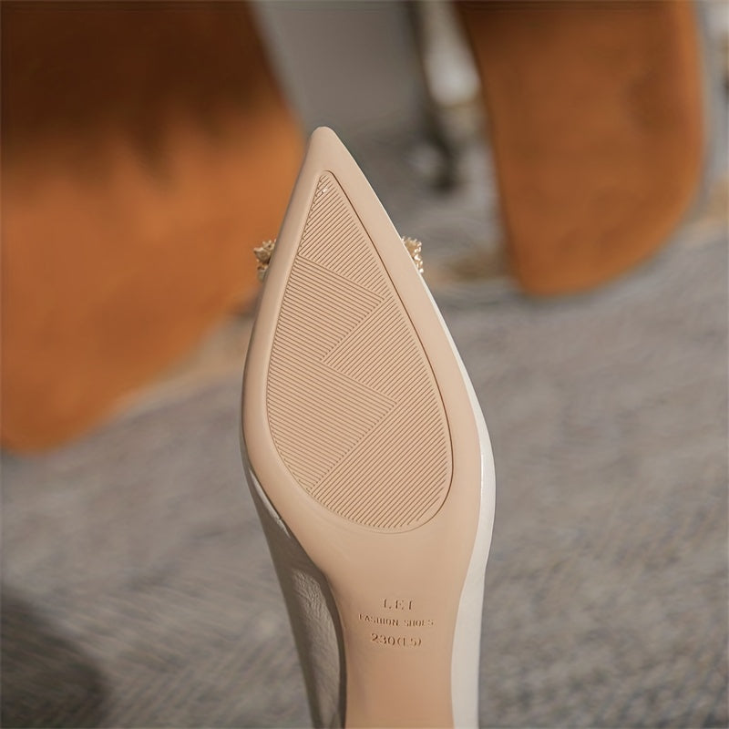 Women's Pointed Toe High Heels Square Rhinestone Buckle Slip On Stiletto Heels