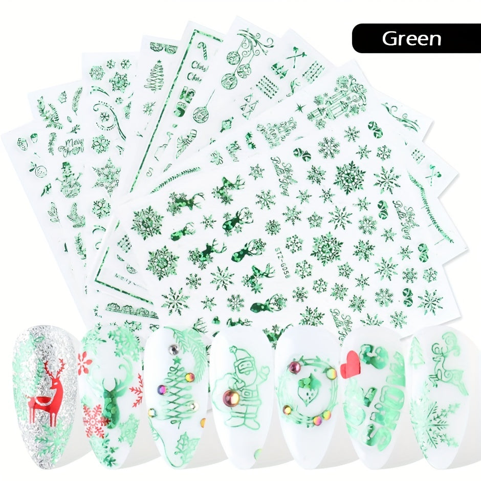 9pcs Christmas Nail Art Stickers Snowflake Elk Christmas Tree Nails
