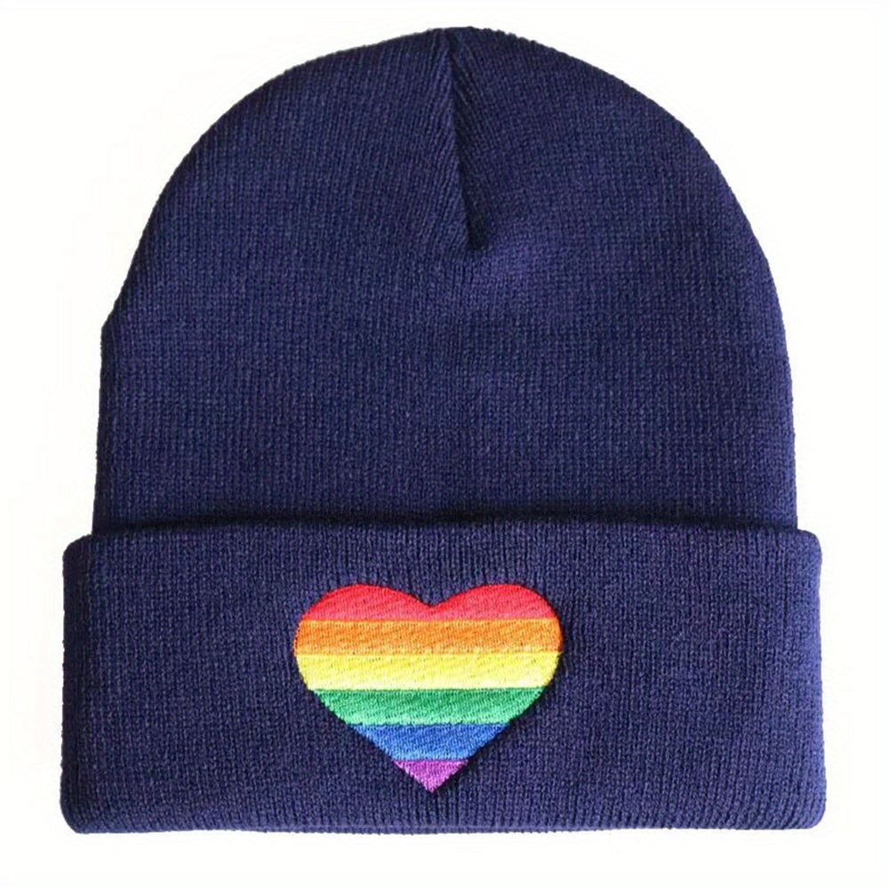 LGBT Rainbow Heart Beanie Hat Gay Pride Love Is Love Embroidered Unisex