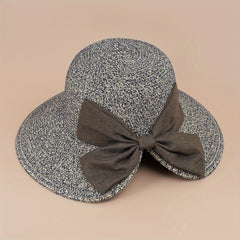 Wide Brim Straw Sun Hat with Bow for UV Protection
