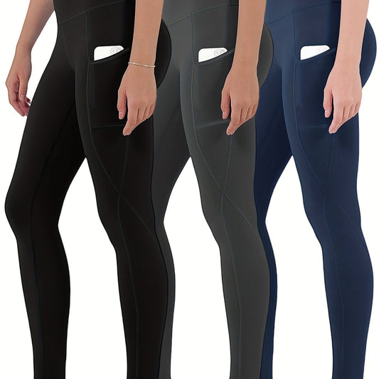 3 Pack Women's Sports Leggings with Pockets High Waisted Yoga Pants