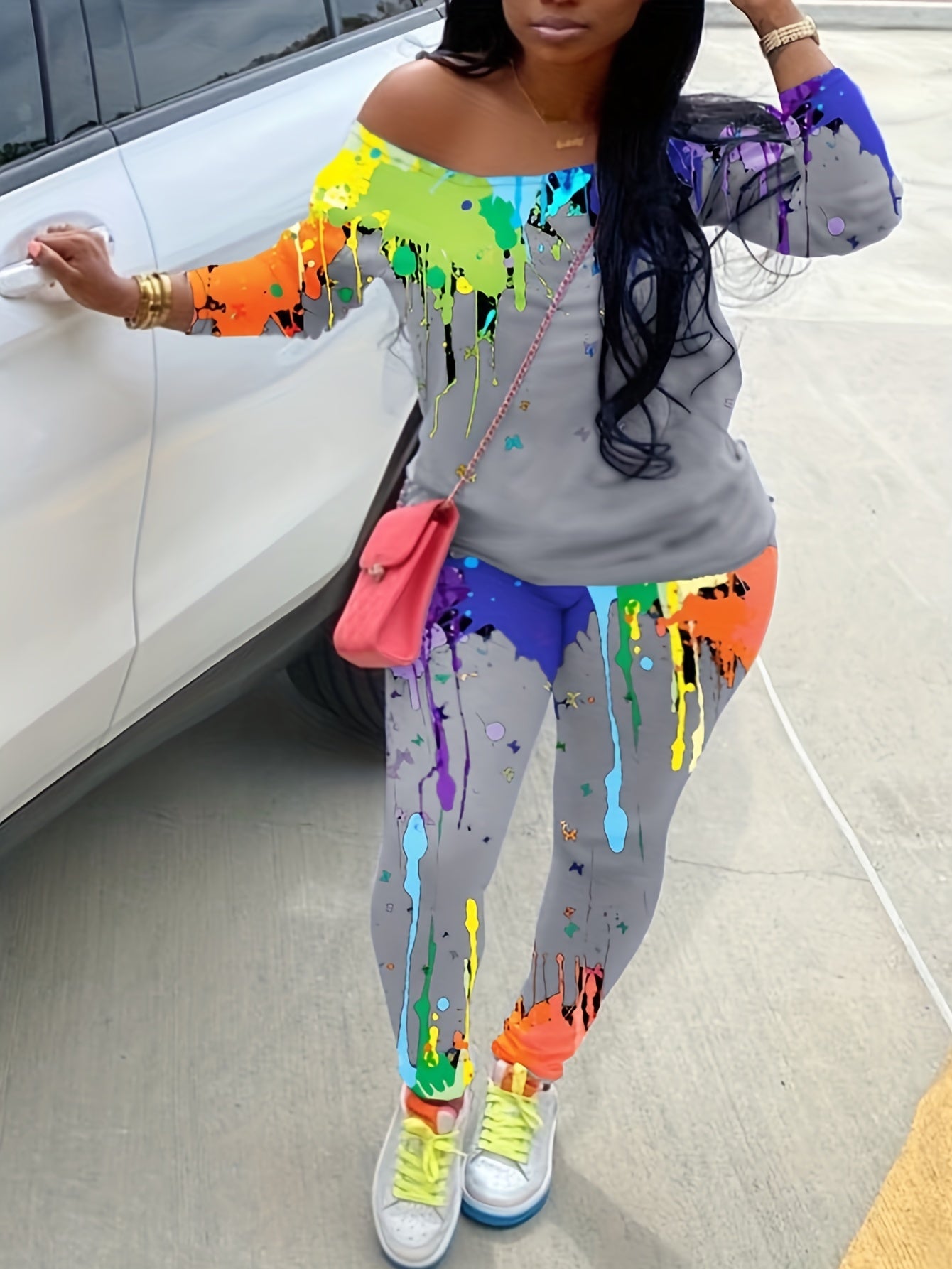  Tie Dye One Shoulder Top & Leggings Set