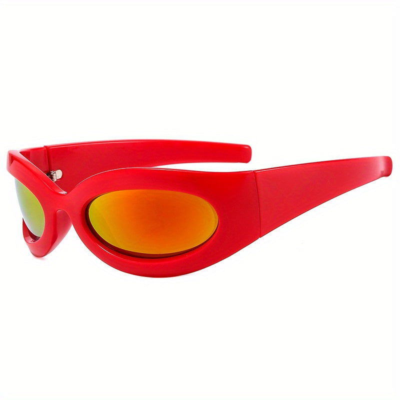Y2K Wrap Around Sunglasses for Women Men Cyberpunk Mirrored Sports Sun Shades
