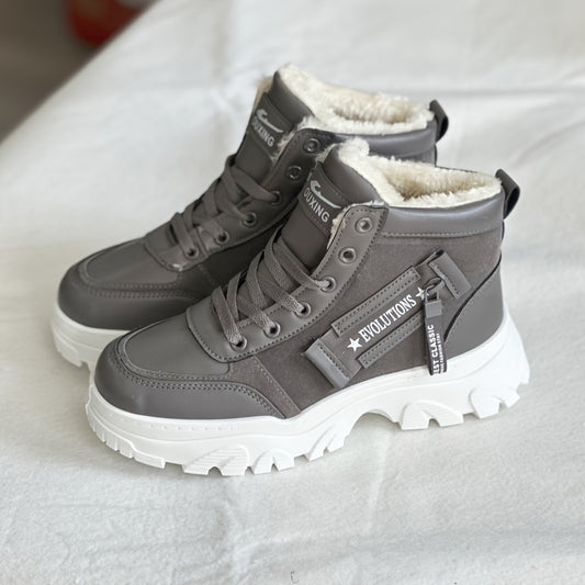 Women's Plush Lined Thermal Snow Boots Non Slip Chunky Shoes