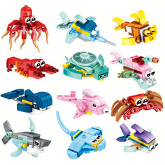 12 Ocean Animal Building Blocks Set - Playful Creatures & Giant Shark