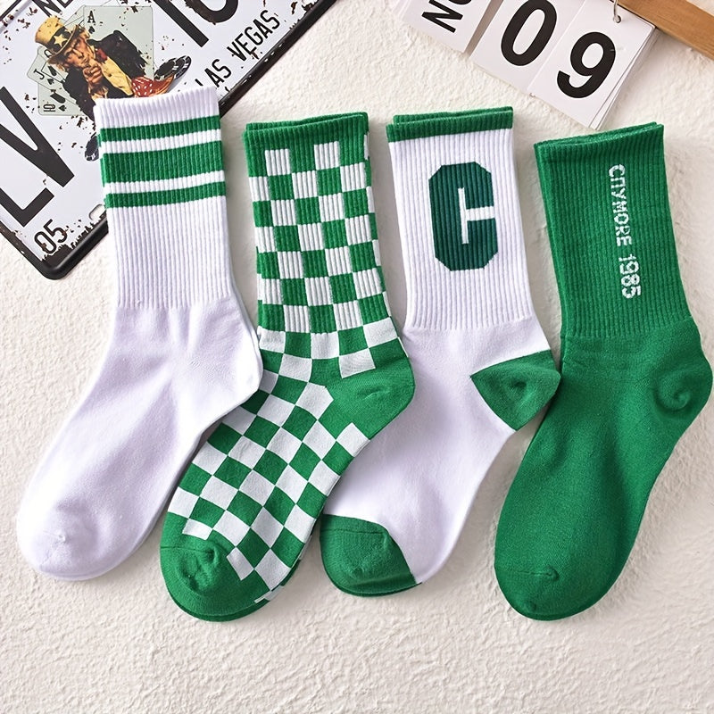 Men's Checkered Crew Socks Casual Unisex Outdoor Wear All Seasons