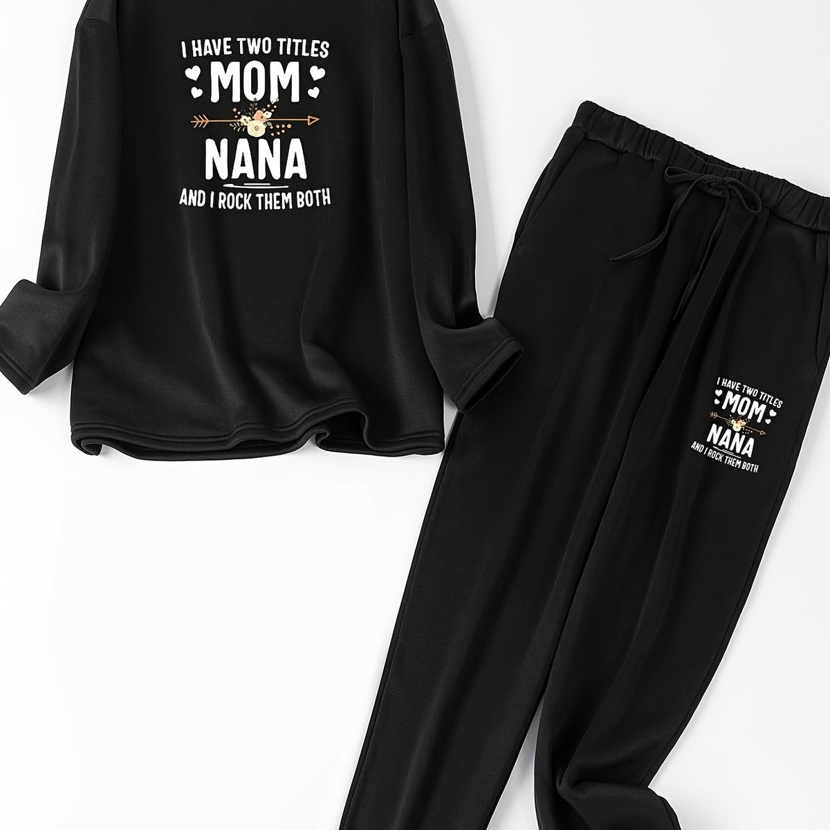  Slogan Print Long Sleeve Top & Pants Pajama Set
