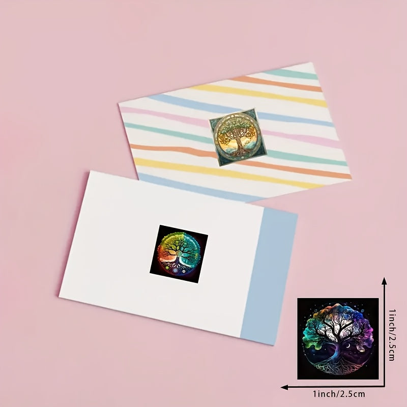500pcs Tree of Life Stickers Roll - Self Adhesive Designs for Bottles Laptops Ph