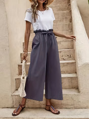 Women's Plus Solid Elastic Drawstring Wide Leg Trousers