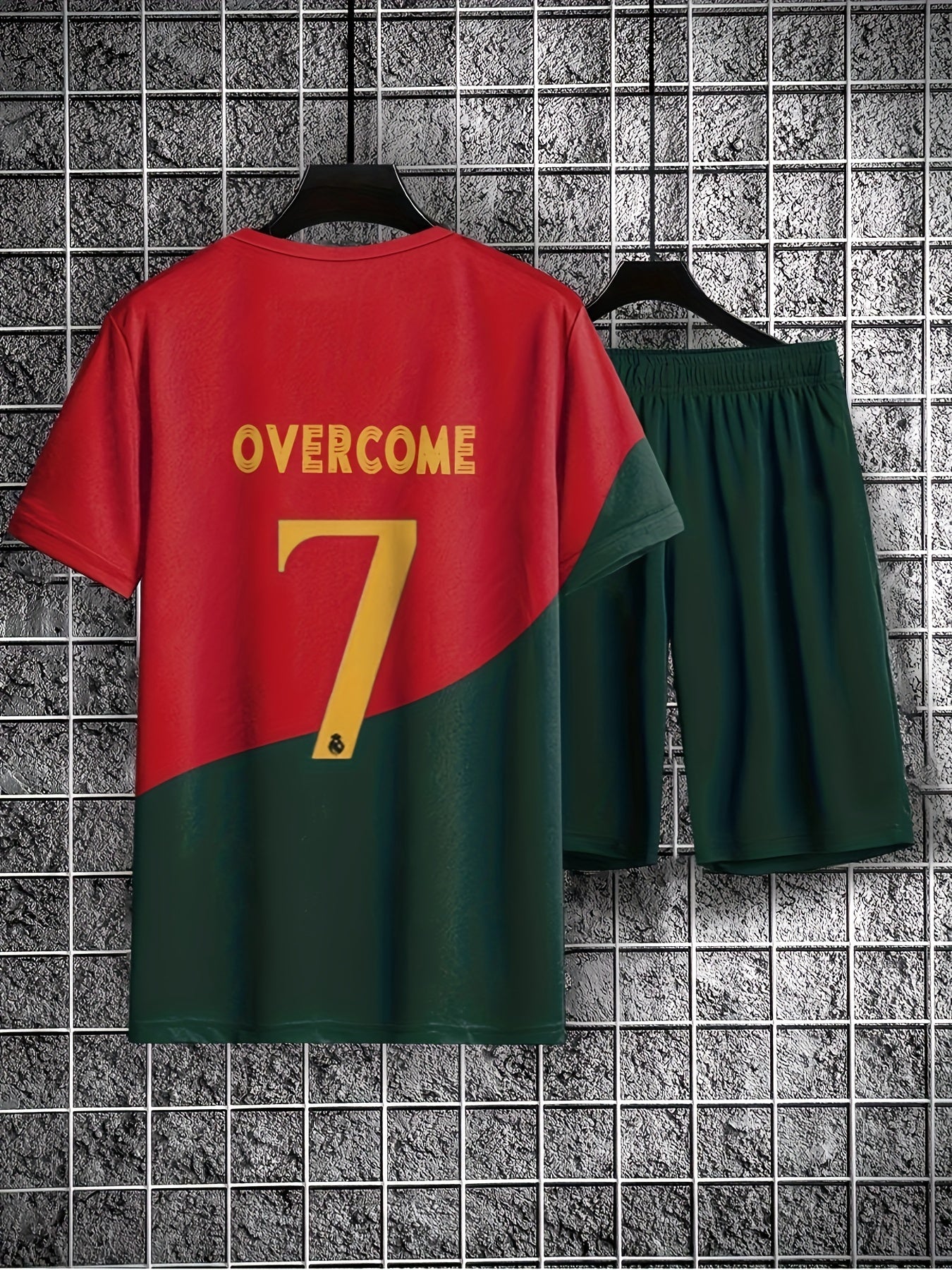 Men's Football Suit Stripe No 7 Short Sleeve Tee & Casual Shorts