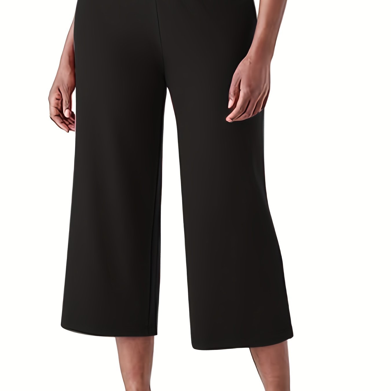  Solid High Rise Wide Leg Crop Trousers
