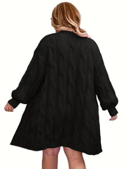 Women's Plus Size Casual Cardigan Solid Jacquard Lantern Sleeve