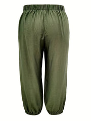 Women's Plus Size Harem Pants Button Decor Drawstring with Pockets