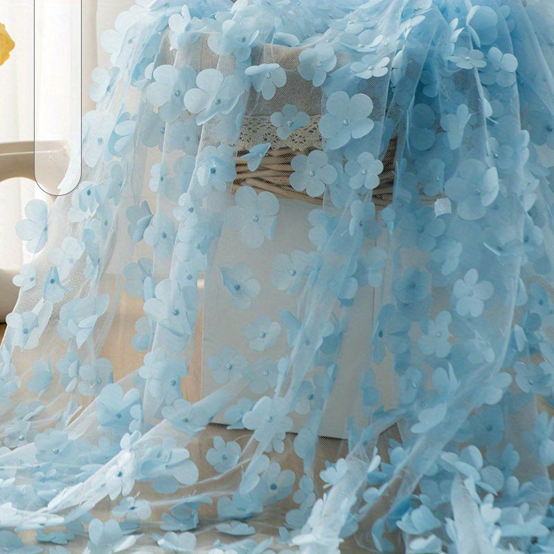3D Flower Embroidery Mesh Tulle Fabric Wedding Dress DIY Crafts 91x130cm