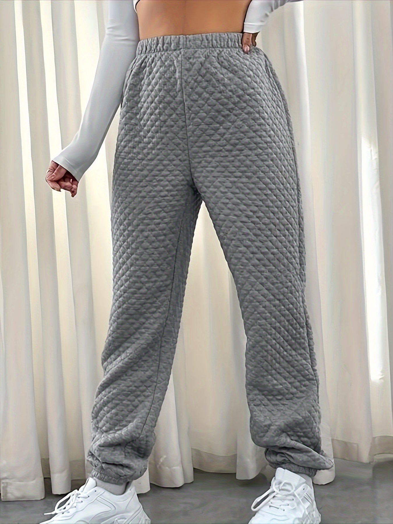  Quilted High Rise Joggers Solid Color