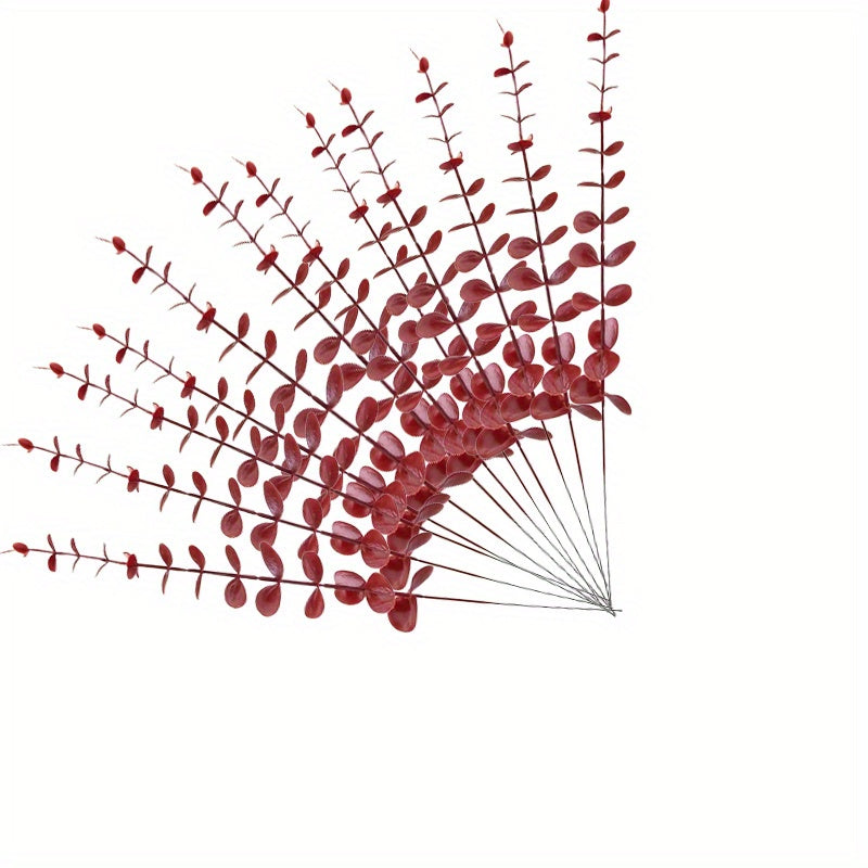 12pcs Red Eucalyptus Leaves for Events and Decor