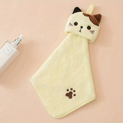 Cartoon Cat Hand Towel Soft Coral Fleece Pocket Towel for Bathroom and Kitchen