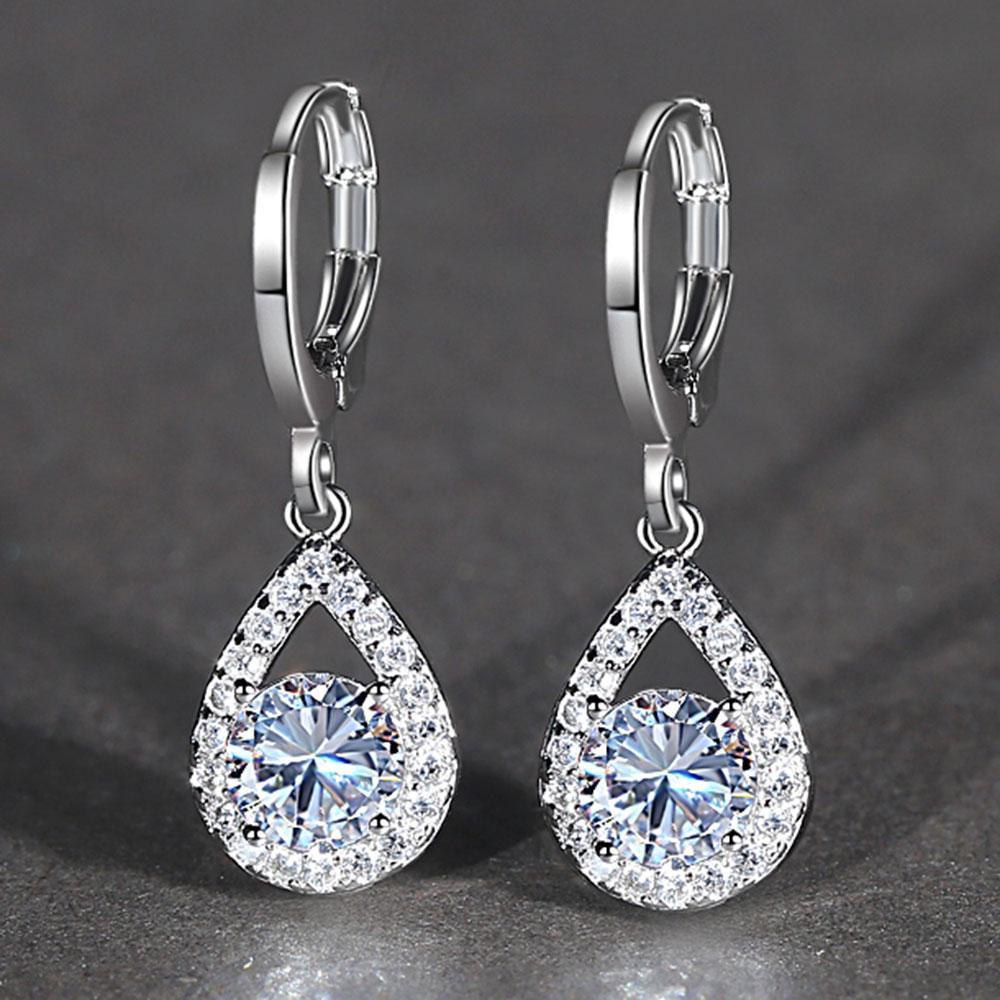 Sapphire Drop Earrings Golden Dangle Hoops Bride Wedding Jewelry