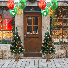 14pcs Christmas Latex Balloons Set Red Green Confetti Ribbons Party Dec