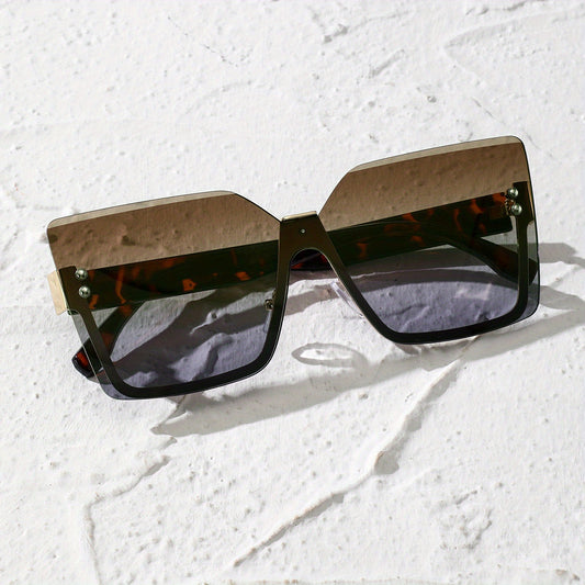 Square Rimless Sunglasses Retro Gradient UV400 Sun Shades for Summer Beach