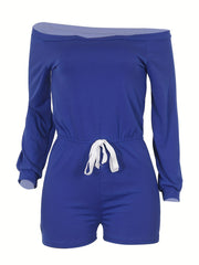 Off Shoulder Drawstring Waist Jumpsuit Long Sleeve Romper