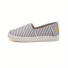 Women's Striped Canvas Slip-On Flat Shoes Casual Walking Sneakers