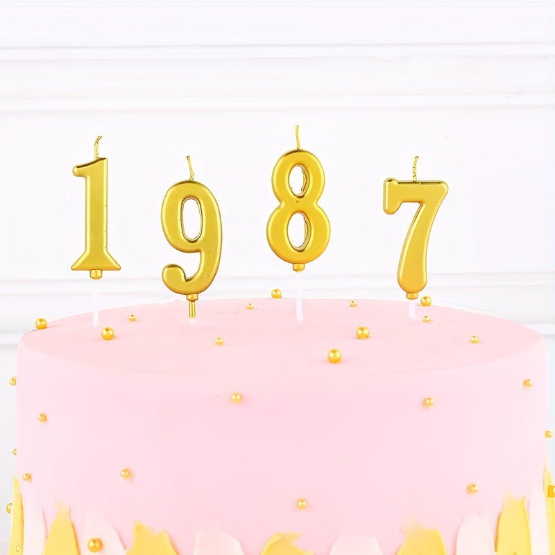 Golden Birthday Candles with Base for Cake Decoration - Party Supplies