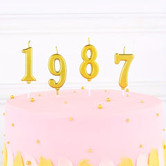 Golden Birthday Candles with Base for Cake Decoration - Party Supplies