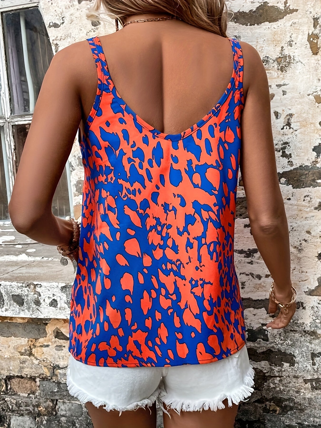 Graphic Print Metal Buckle Cami Top Sexy V Neck Summer Sleeveless Top