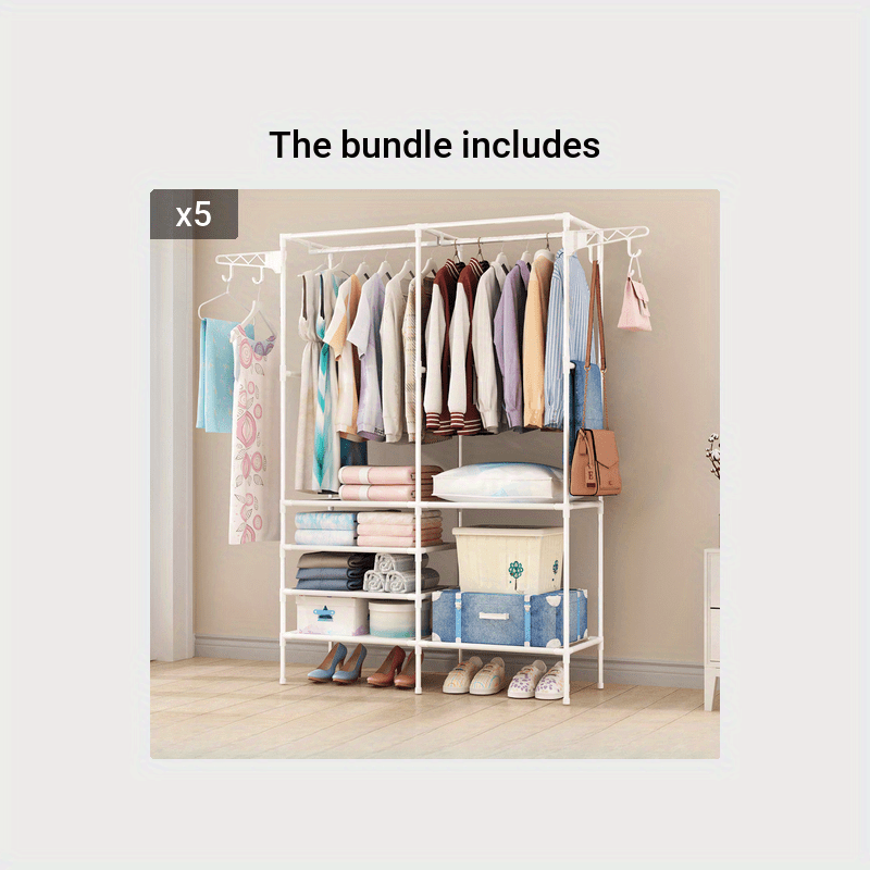 Double Row Coat Rack Wrought Iron Storage Floor Clothes Hanger