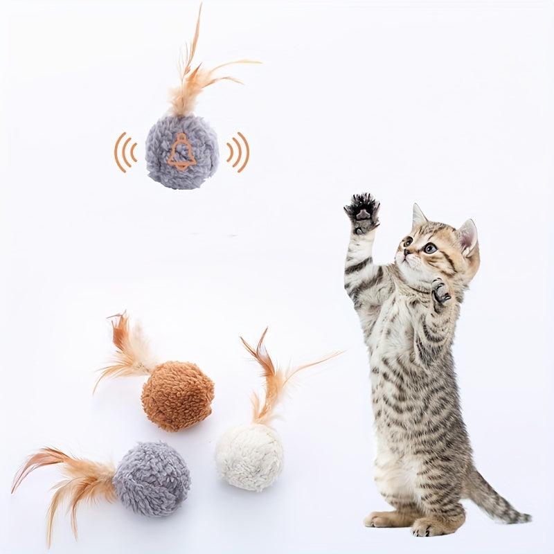 Interactive Cat Teaser Toy Plush Ball with Feathers