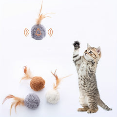 Interactive Cat Teaser Toy Plush Ball with Feathers