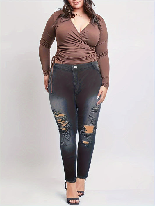  Solid Ripped High Rise Skinny Jeans