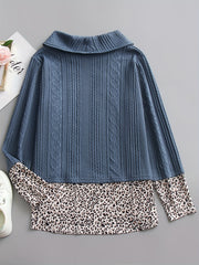 Women's Plus Leopard Print Knitted Sweater Turtle Neck Pullover