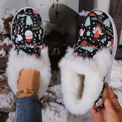 Women's Faux Fur Lined Winter Boat Shoes Christmas Pattern