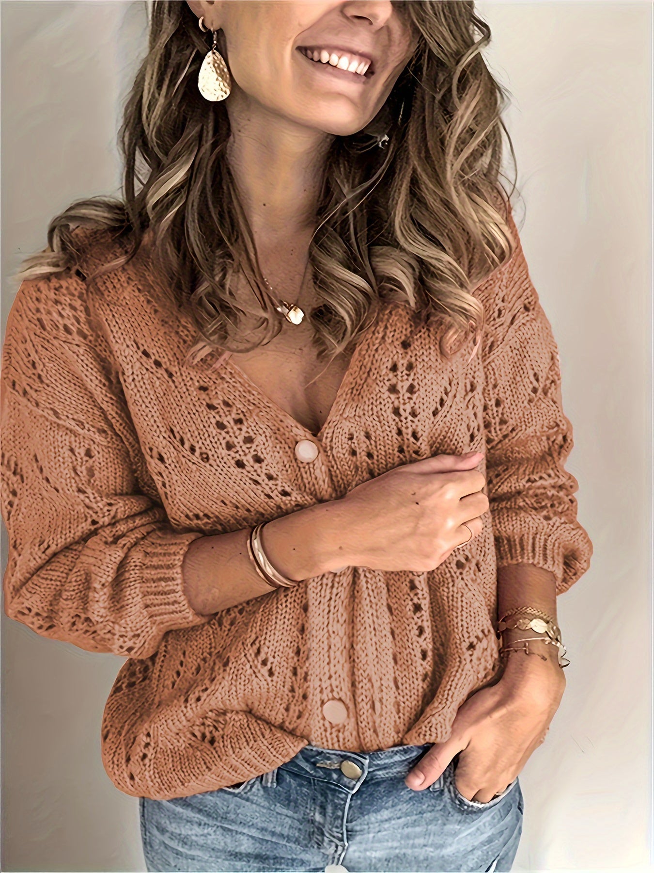  Solid Knit Long Sleeve Cardigan