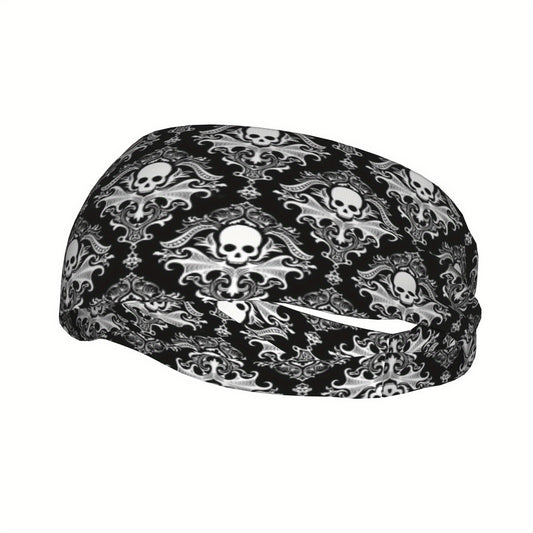 Men's Skull Pattern Headband & Gothic Grip for Gym Running Soft Fit