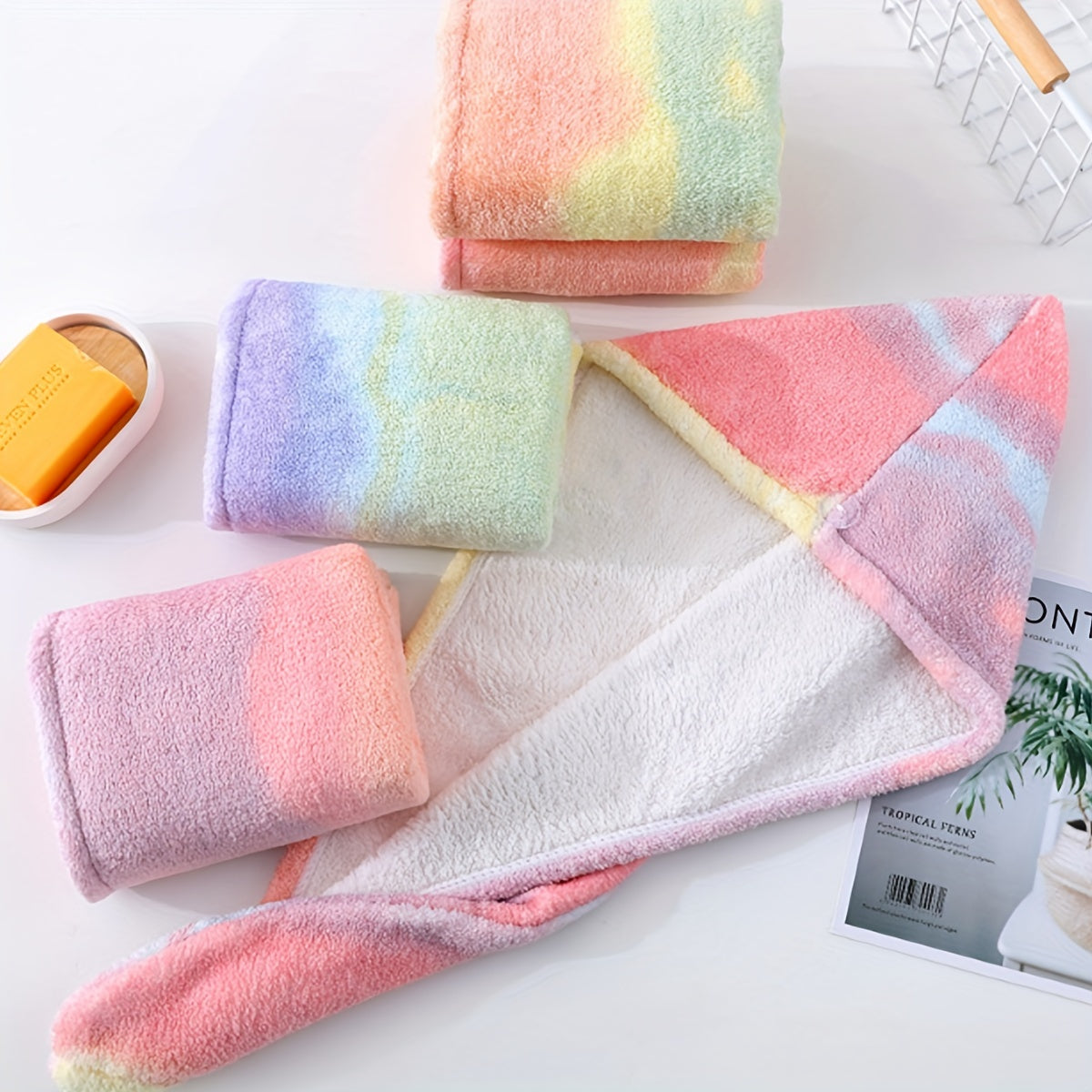 Waterproof Rainbow Shower Cap Hair Turban Absorbent Bathroom Accessory