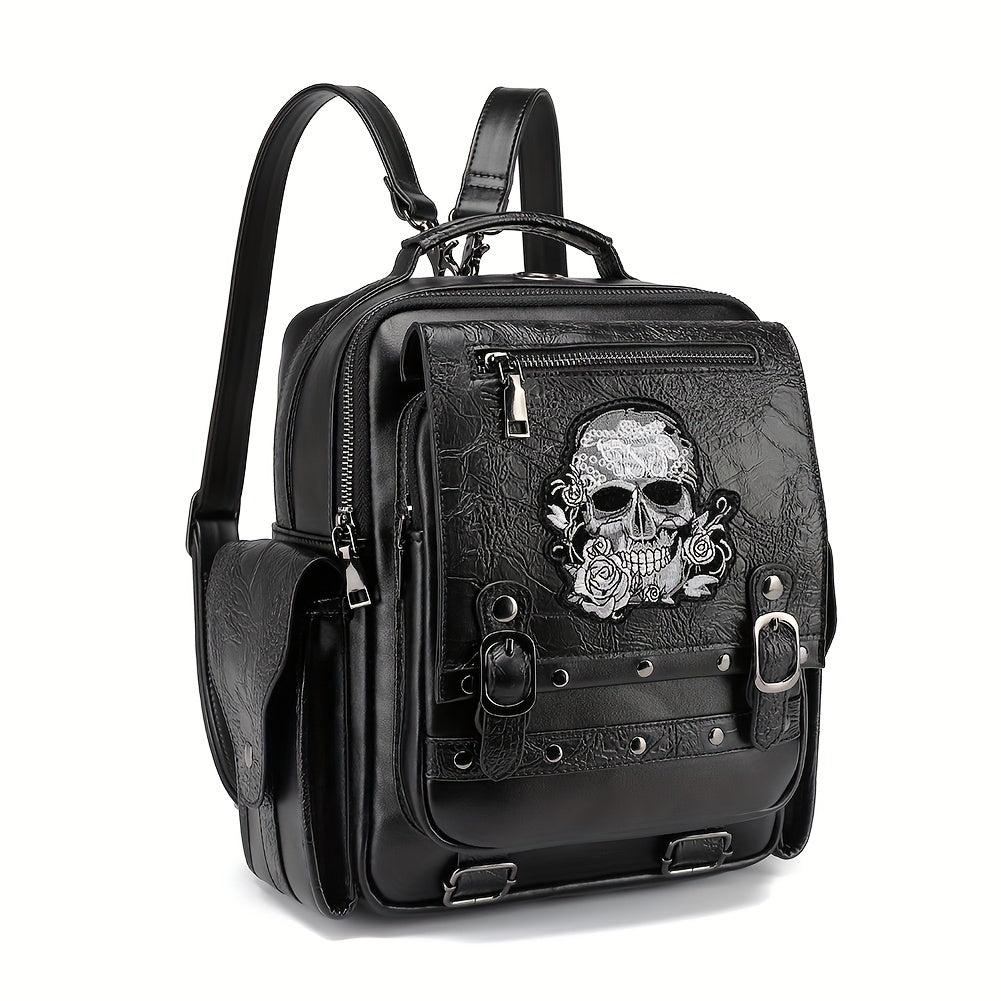 Gothic Punk Style Ghost Skull Embroidery Backpack