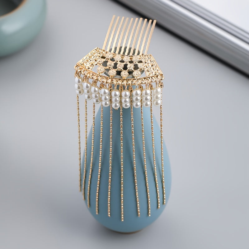 Chinese Style Hair Comb Pin Pearl Tassel Alloy Hair Accessories