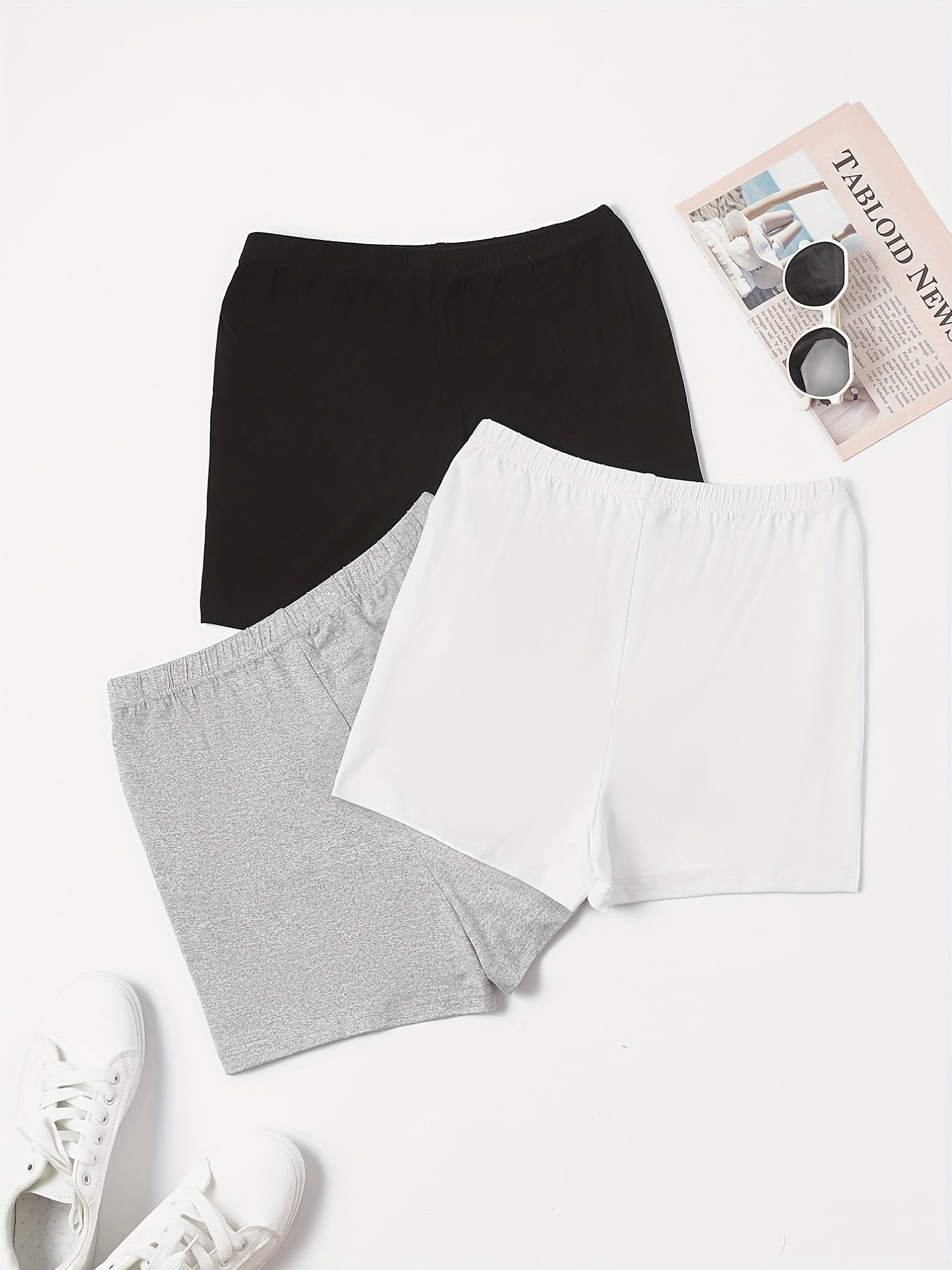 3 Pack Plus Size Basic Pajama Bottoms Set Women's Plus Solid Elastic Waist