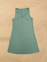  Solid Eyelet Embroidered Notched Neck Tank Dress