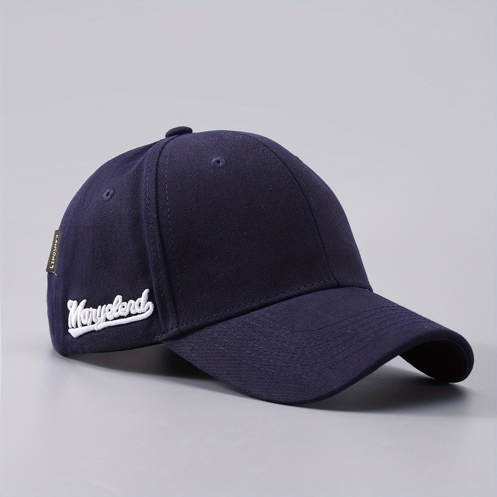 Men's Solid Curved Brim Baseball Cap Side Embroidery Letters Peaked Cap