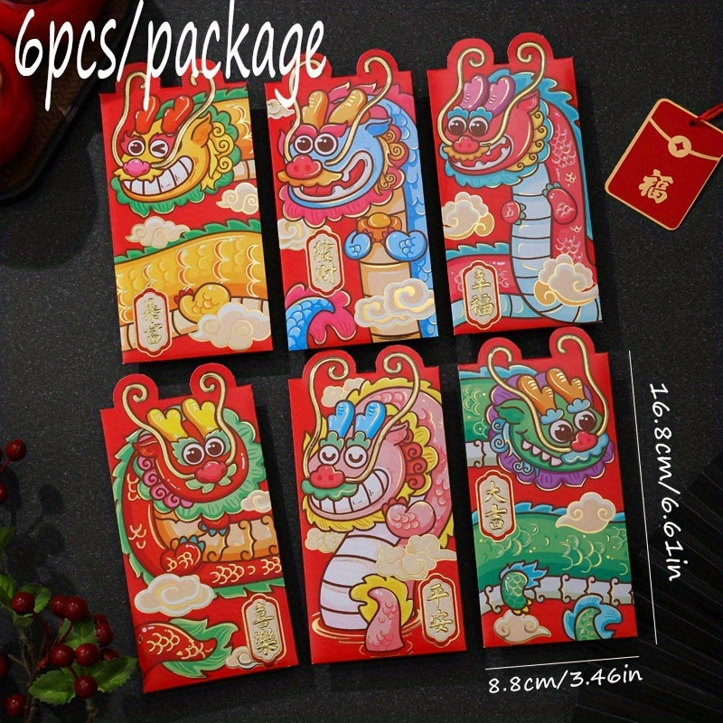6pcs Dragon Year Red Packet Cartoon 3D Year Press Universal Spring Supplies